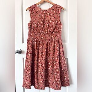 ModCloth Emily and Fin Too Much Fun Sleeveless Dress Orange Feather Print Size M